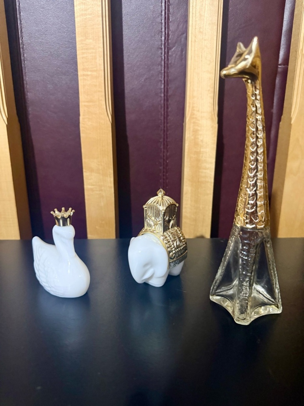 Avon White Ceramic Swan, Elephant and Giraffe Perfume Decanters